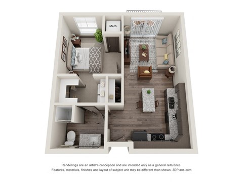 Floor plan for 1 bed, 1 bath, 811 sqft